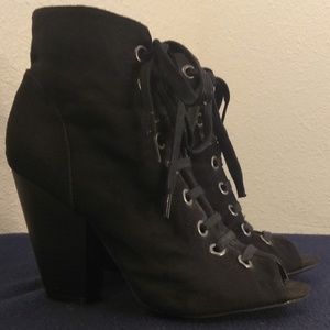 Black Open Toed Lace Heels